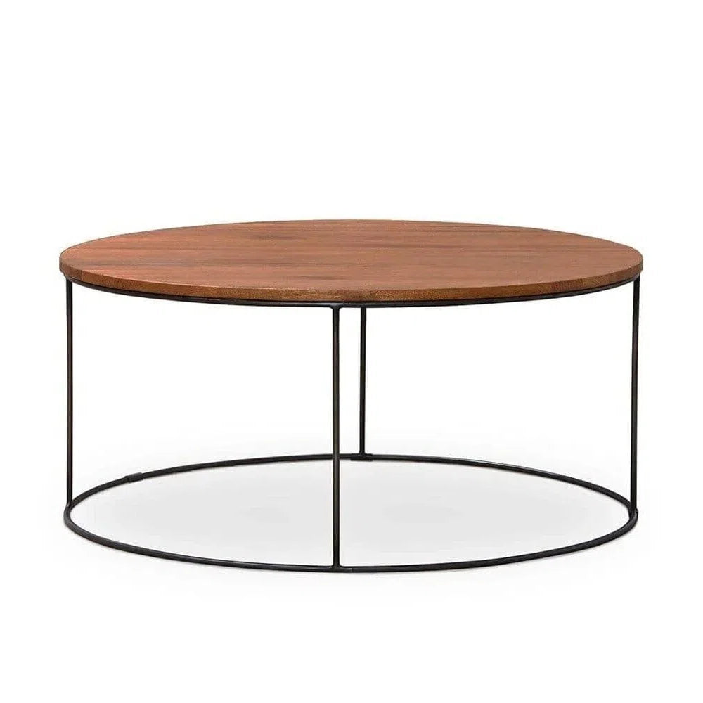 Coffee Table With Wood Grain Black Metal Base