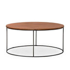 Coffee Table With Wood Grain Black Metal Base