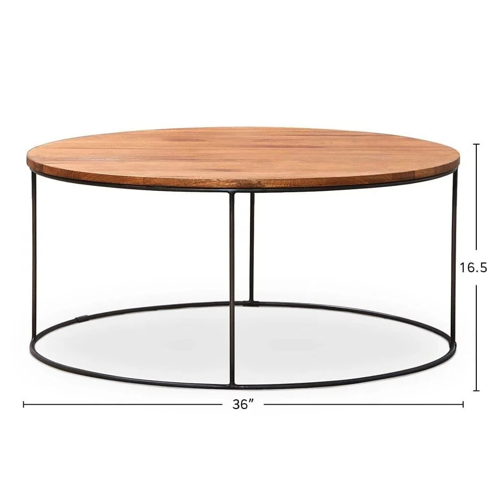 Coffee Table With Wood Grain Black Metal Base